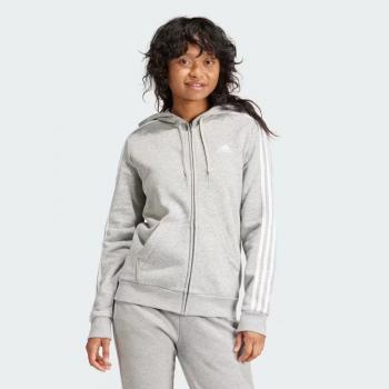 Adidas Sportswear Women’s Fleece Hoodie, 3‑Striped, Full Zip, Medium, Light Grey