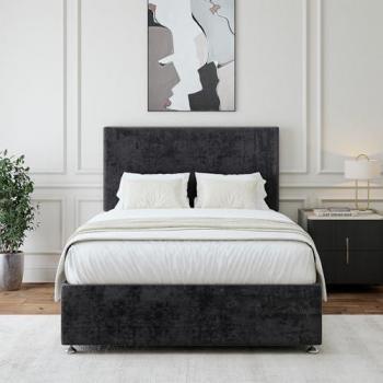 Velvet Luxe 2‑Drawer Divan Base & Headboard, Double Size – Black