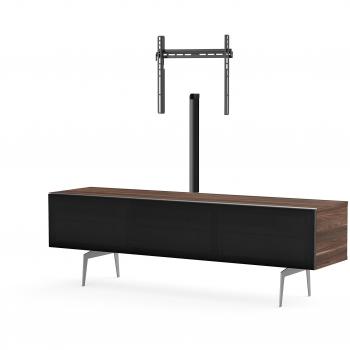 Meuble TV tissu acoustique noir et bois foncé pieds métal Darwin 160 cm
