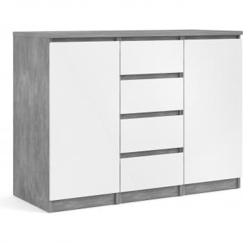 High Gloss White and Concrete Sideboard with 4 Drawers and 2 Doors