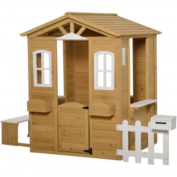 Casita de Madera para Niños +3 Años con Buzón y Banco 204x107x140 cm