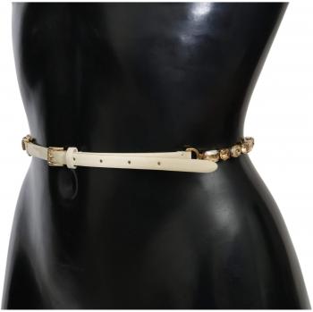 Dolce & Gabbana 95 cm White Leather Belt with Champagne Crystals