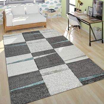 Kariertes Kurzflor-Design von Paco Home – Türkis Akzente, 200 × 290 cm