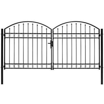 300x150 cm Black Steel Arched Top Double Door Fence Gate