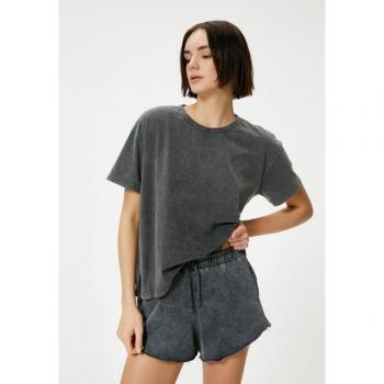 Koton Soft Cotton Short Sleeve Shirt, vergilbter Effekt, runder Hals – Frauen XS