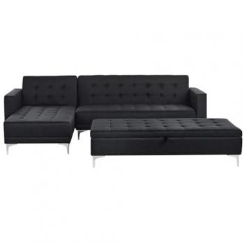 Right‑Hand L‑Shaped Sofa Bed & Ottoman, Upholstered in Graphite Grey