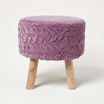 Lyla Lilac Pleated Velvet Footstool (Homescapes, 40 cm Tall)