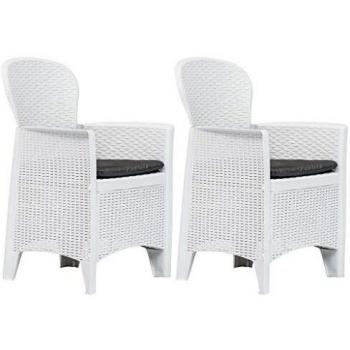 Lot de 2 Chaises de Jardin en Plastique avec Coussin Blanc