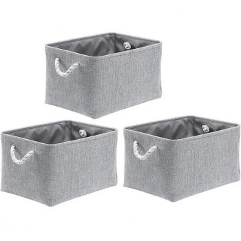 Gray Foldable Linen Storage Bins, Set of 3 for Nursery and Closet