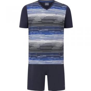 Kurzer Schlafanzug AUDUN Herren Homewear blau grau mit Gummibund 4XL