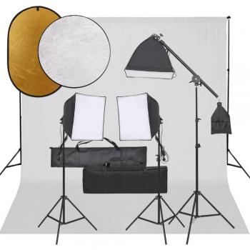 VidaXL Kit Profissional de Fotografia – Iluminações, Fundo e Refletor