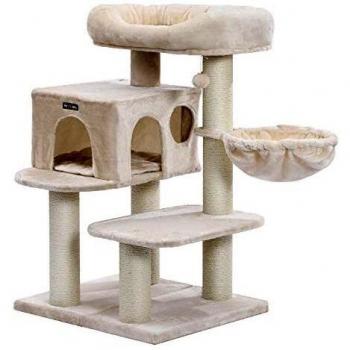 Arbre à Chat avec Grande Grotte, Hamac, Troncs Épais en Sisal et Beige