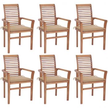 Set di Sedie da Pranzo 6x VidaXL in Teak, cuscini beige