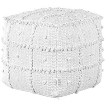 Pouf Ottomano Geometrico in Cotone Bianco 40 x 40 x 40 cm con Imbottitura in EPS e Chiusura con Zip