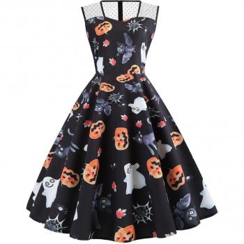 Sleeveless Pumpkin Print Dress