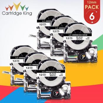 Étiquettes Autocollantes 12mm Noir/Blanc 6PK