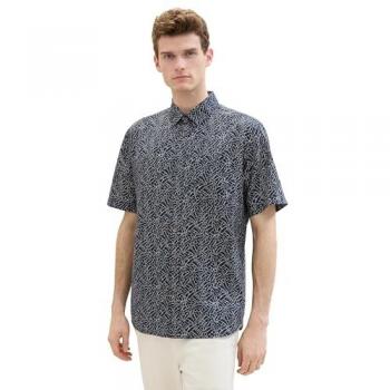 Tom Tailor Herren Freizeithemd, Regular Fit, Allover-Muster, Dunkelblau, XL