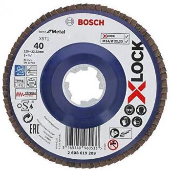 Bosch Accessories 2608619210 Plateau à Lamelles à Surface Plate Best for Metal (pour les Métaux, X-LOCK, X571, Ø 125 mm, Grain 60, Alésage de 22,23 mm)