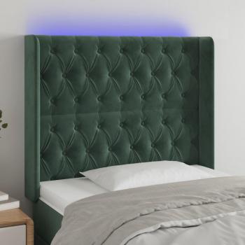 Día y Noche Cabecero con LED de terciopelo verde oscuro 103x16x118/128 cm