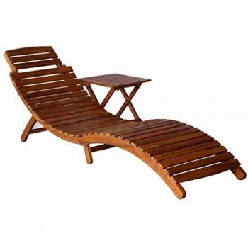 Lettino Prendisole con Tavolino in Acacia Marrone