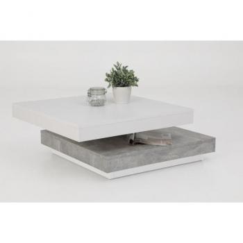 Drehbarer Couchtisch BEN in Weiß/Beton-Optik, 67x35 cm