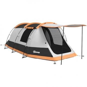 Outsunny 3-4 Person Waterproof Tunnel Camping Tent with Bedroom, Living Room, and Porch