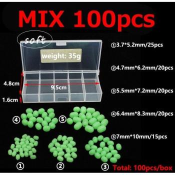 Soft Rubber Cylinder Fishing Beads 100ct