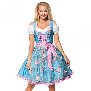Wiesn‑Traum Dirndl mit Blumenmuster – Blau/Pink – XL