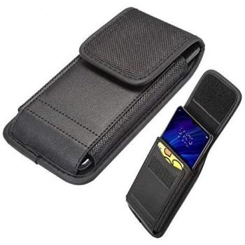 Funda tipo cinturón con tarjetero de lujo (piel + nylon) para Doogee BL9000 2018 – Negra