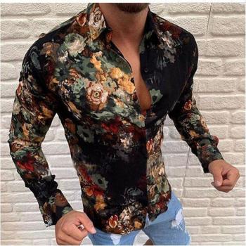 Chemise à Manches Longues Homme Vintage Automne Éthnique Imprimée Harajuku