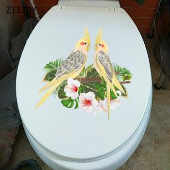 Cute Parrot WC Toilet Cover Sticker by ZTTZDY (22.8CM x 22.4CM)