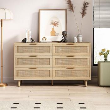Redom Rattan Aufbewahrungsschrank – 6 Schubladen, 130 cm, Naturlook