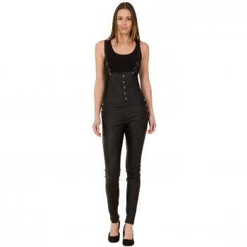 Slim Leg Leather Look Overalls for Women