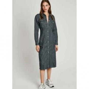 Pepe Jeans Midi Camisero Azul Casual, Manga Larga