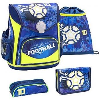 Belmil ergonomischer Ranzen für Jungen 1-4 Klasse/4-teilig/mit Brustgurt, Hüftgurt/Magnetverschluss/Fußball/Blau