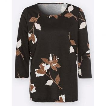 Schwarz bedrucktes Rundhals-Shirt