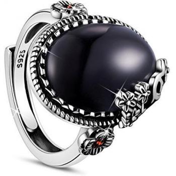 SHEGRACE Bague Argent 925 Fleurs de Prune Grenat Ovale Noir 17mm