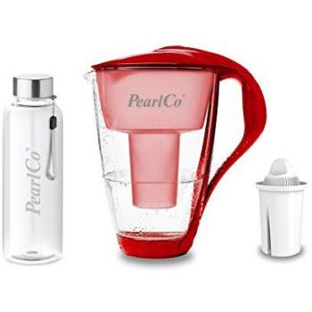 PearlCo Wasserfilter Glas rot mit 1 classic Kartusche und Glasflasche