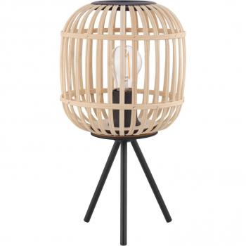 Eglo Bordesley Natural And Black Wood And Metal Tripod Table Lamp