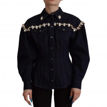 Dolce & Gabbana Blue Denim Crystal Embellish Cotton Jacket