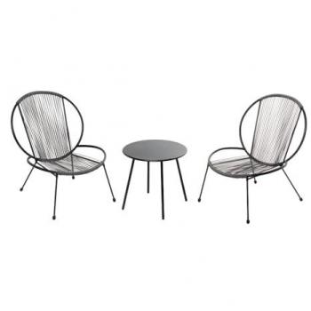 Conjunto de 2 sillones + 1 mesa de café gris oscuro