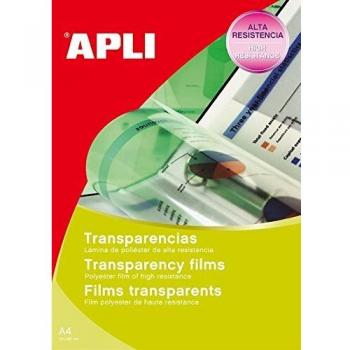 APLI Transparencias A4 sin banda para impresora inkjet 50 hojas