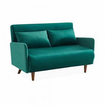 Sofá Versátil 2 plazas en Verde – Patrón Panam, Patas de Madera, 131x75x81 cm