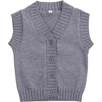 Chaleco de otoño para niños de 0 a 3 años, anudado, color sólido, con cuello en V y botones