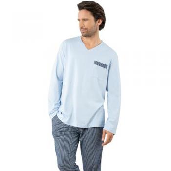 Tenue de nuit à col en V, coton biodégradable bleu Eminence
