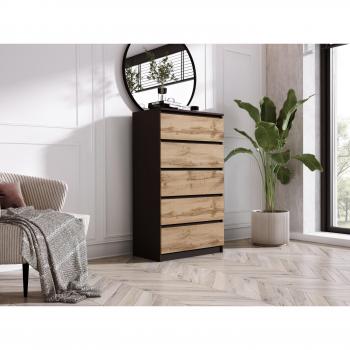 5-Drawer Wotan Oak and Black Chest of Drawers