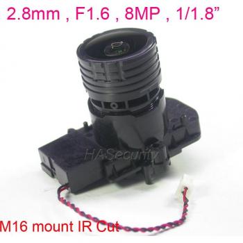 2.8mm F1.6 M16 Mount Lens for 8MP CCTV with IR Cut Adapter