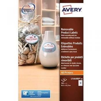 Avery L7101REV-20 afneembare etiketten 63.5x42.3mm 360 stuks