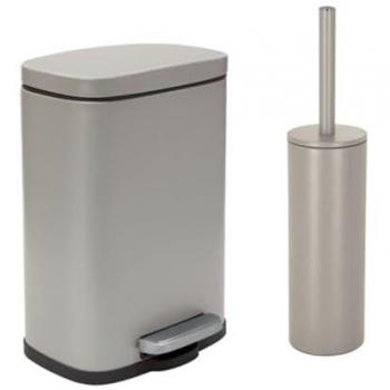 Ensemble Poubelle à Pédale 5L et Brosse WC AKIRA Taupe Mat