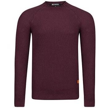 Riverso Herren Pullover RIVElias Strickpullover Rundhals Sweatshirt Langarm Pulli 100% Baumwolle Basic Rot XL